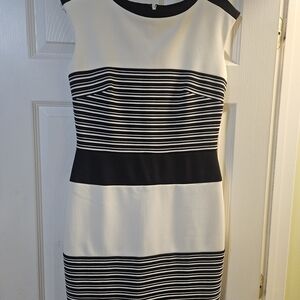 Elegant Black and White Striped Mini Dress